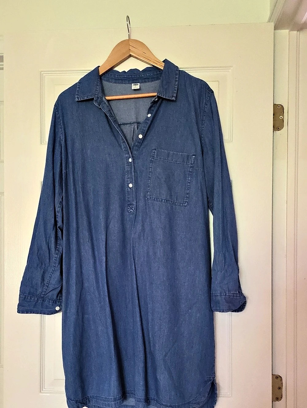 Old Navy Long-Sleeve Jean Popover Shirt Dress Blue Large